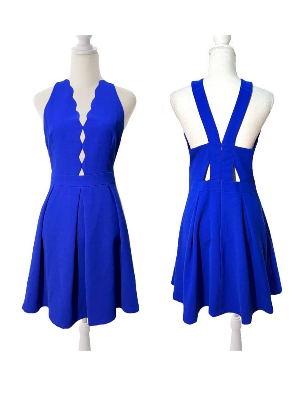 Adelyn Rae Cobalt Blue Scalloped Halter Fit & Flare Dress